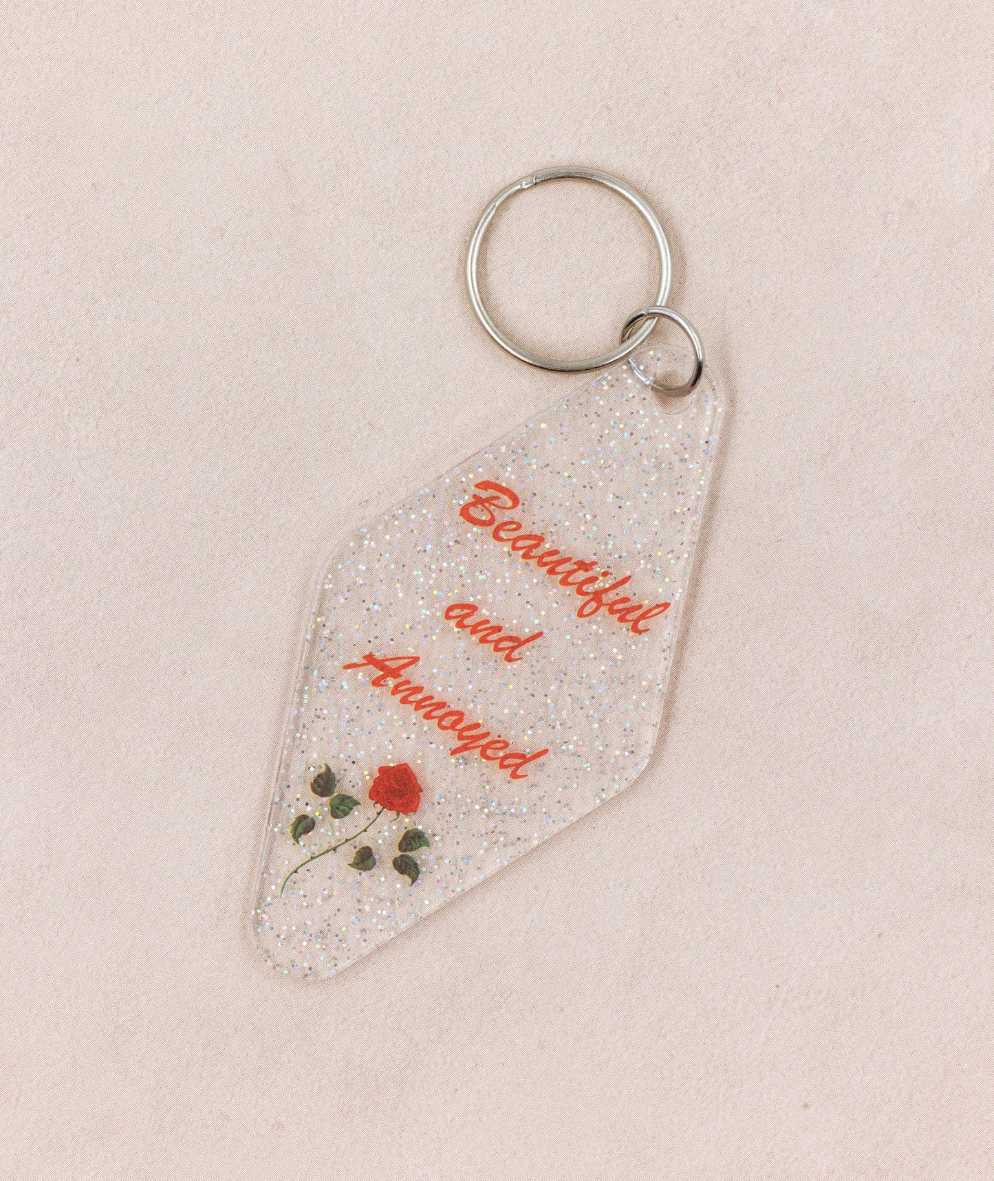 Beautiful and Annoyed Motel Style Key Tag Keychain in Transparent